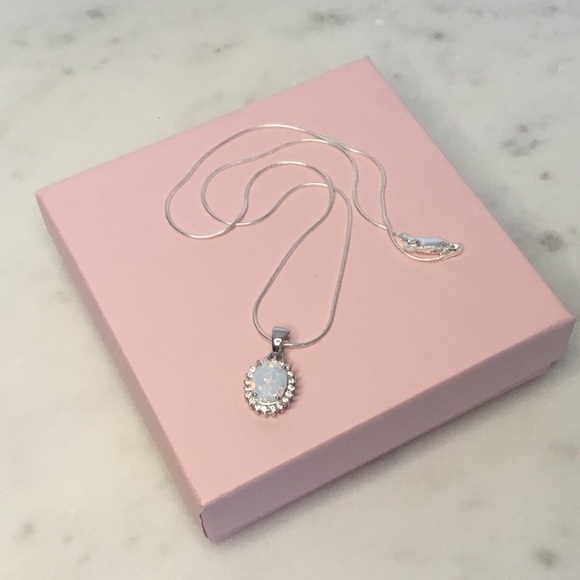 Sterling Silver Lab Created Opal and Cz Necklace - Picture 14 of 16